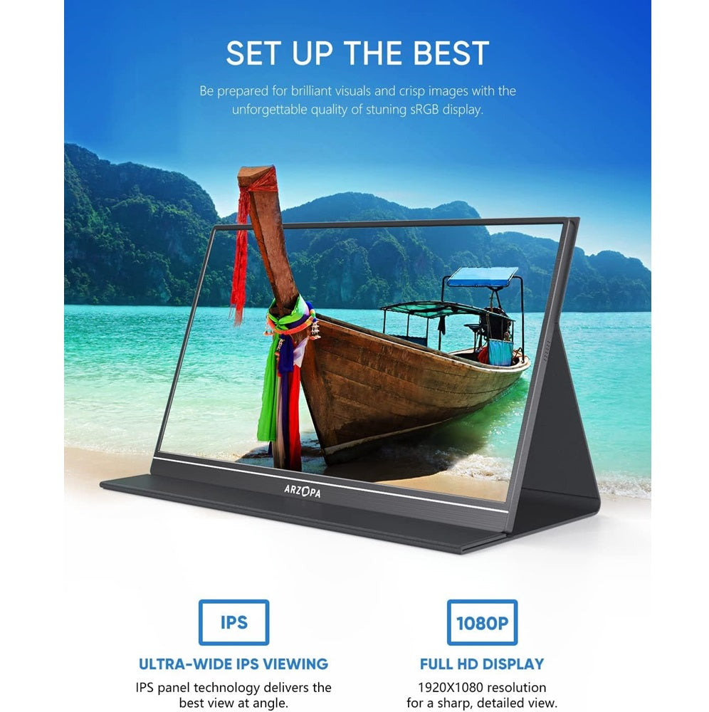 ARZOPA Portable Monitor 15.6” 1080P FHD USB-C HDMI HDR Eye Care External Screen w/Smart Cover for PC Mac Phone PS5-S1 Table ARZOPA Portable Monitor 15.6” 1080P FHD USB-C HDMI HDR Eye Care External Screen w/Smart Cover for PC Mac Phone PS5-S1 Table